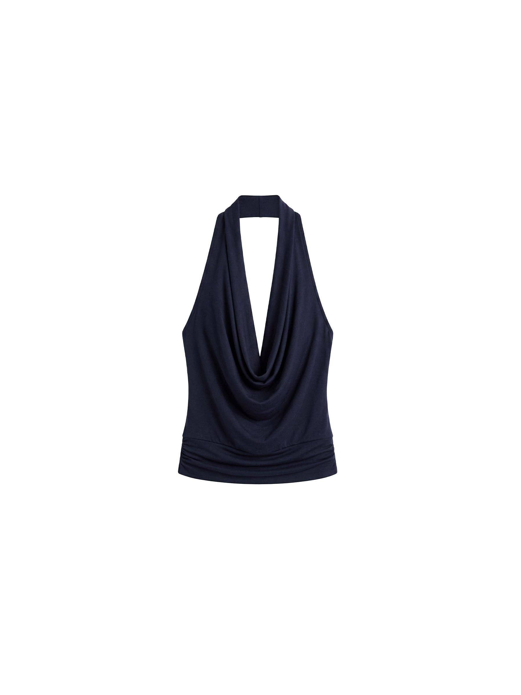 CUBIC - CUBIC Minimal Cowl Neck Halter Camisole: Navy / S - Hey Jude