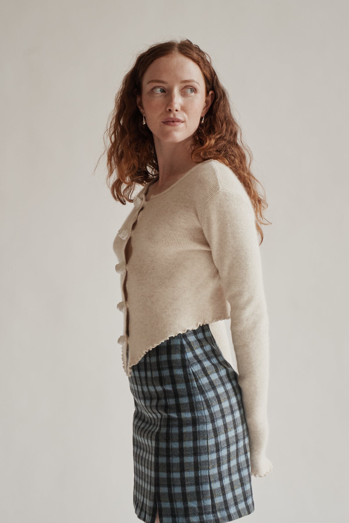 Oatmeal Cashmere Rosebud Cardigan