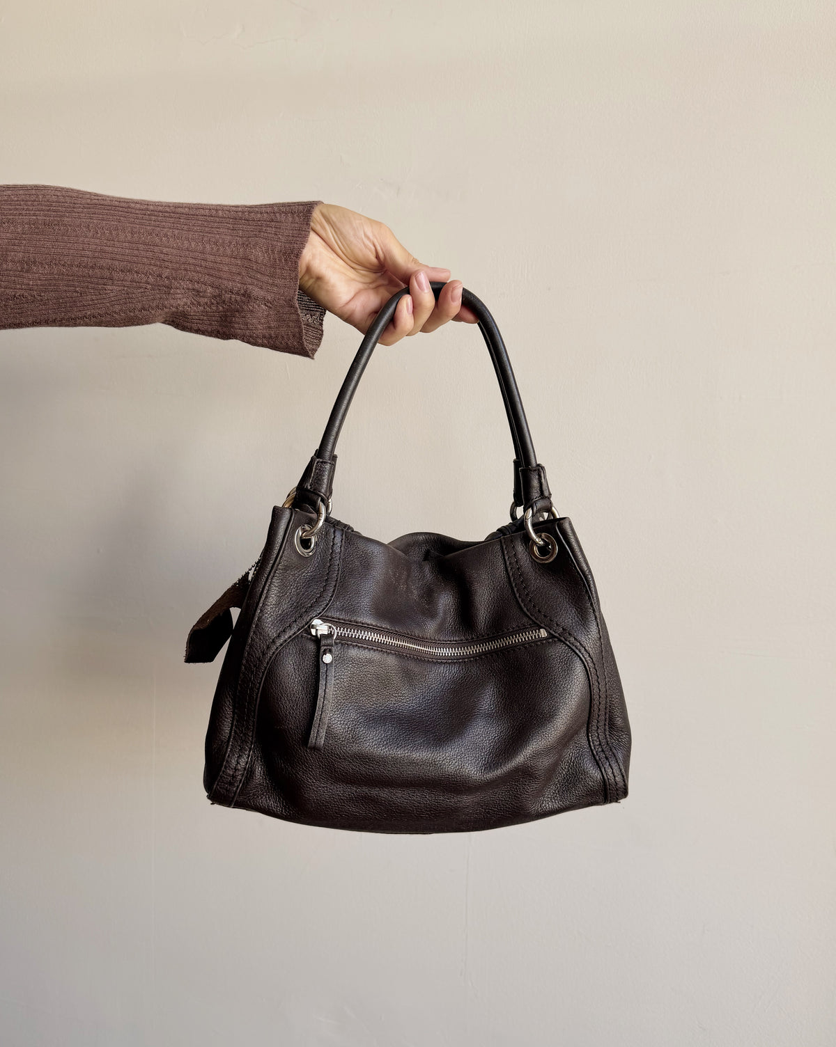 Espresso Soft Leather Shoulder Bag