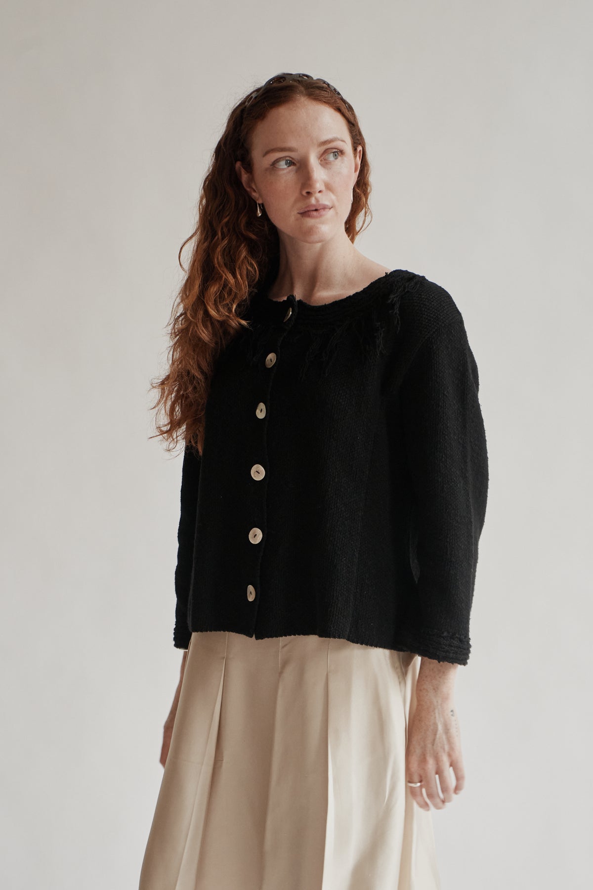 Black Textured Fringe Cotton Cardigan - Hey Jude