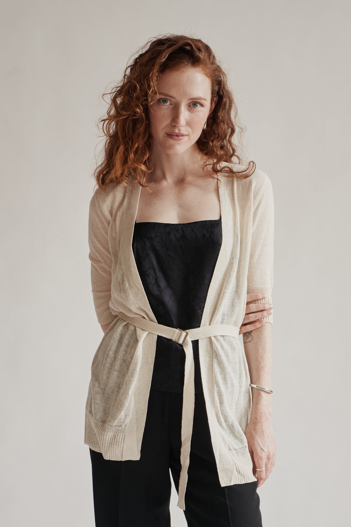 Cream Cotton + Linen Knit Cardigan