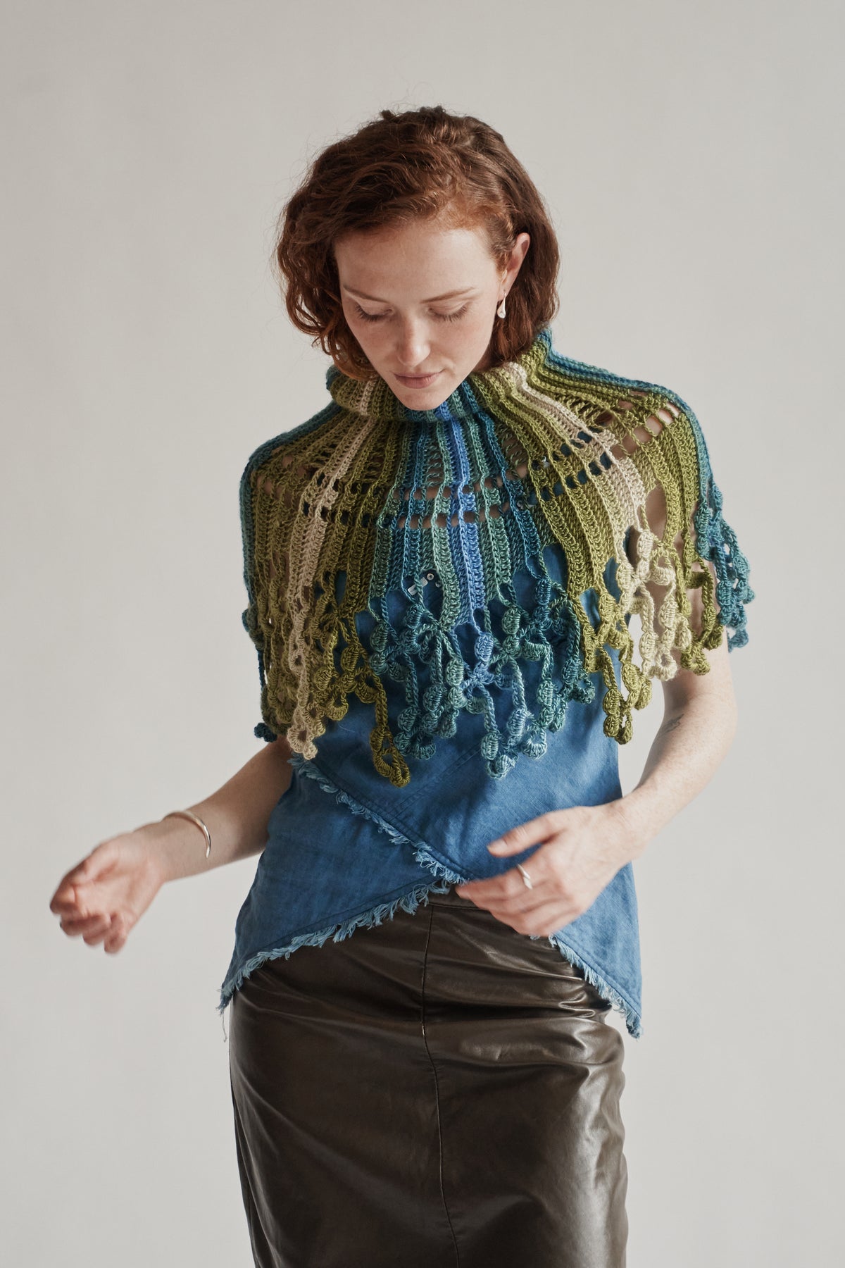 Blue Green Tonal Knit Caplet