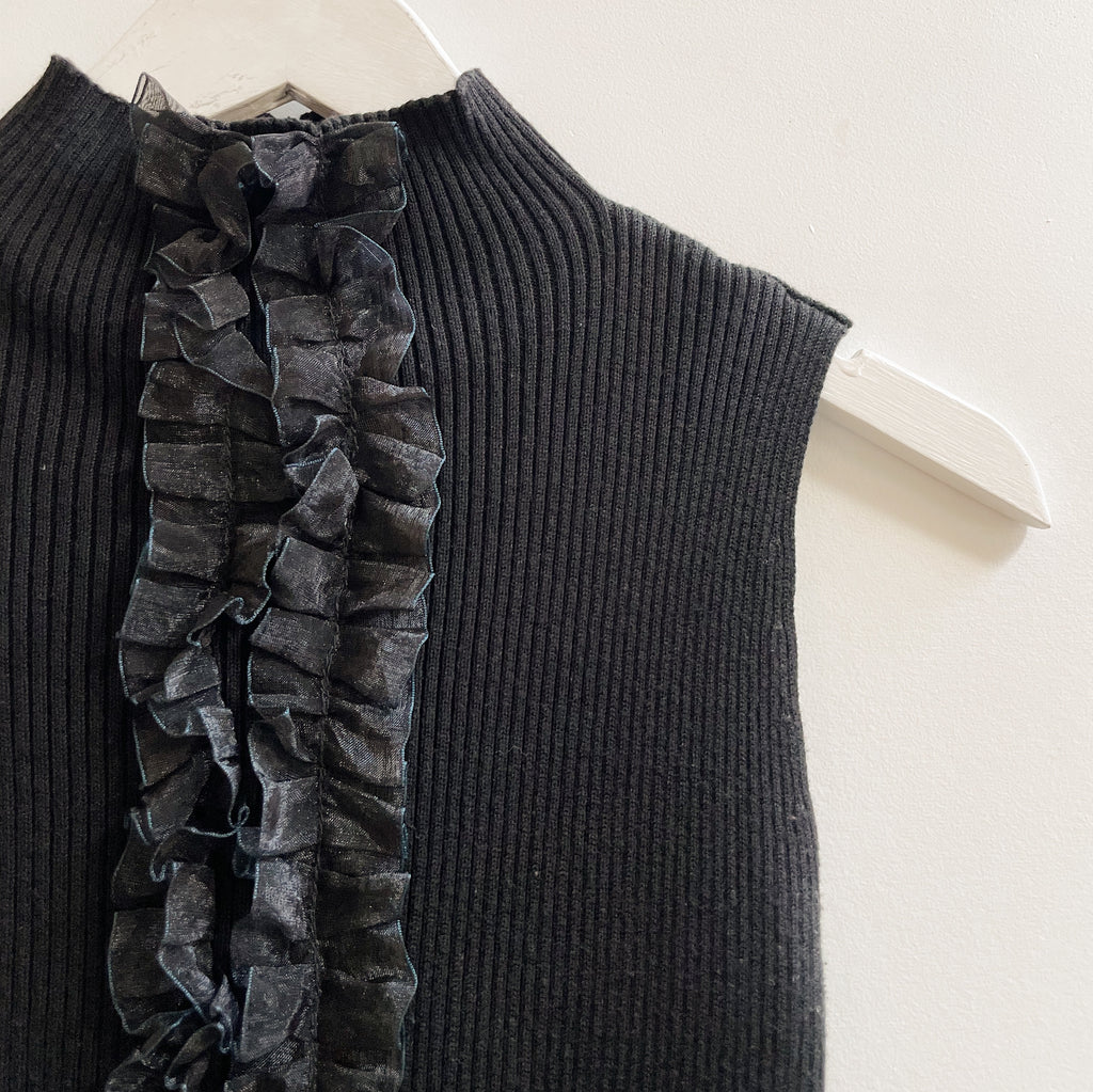 Black Ruffled Sleeveless Knit Top