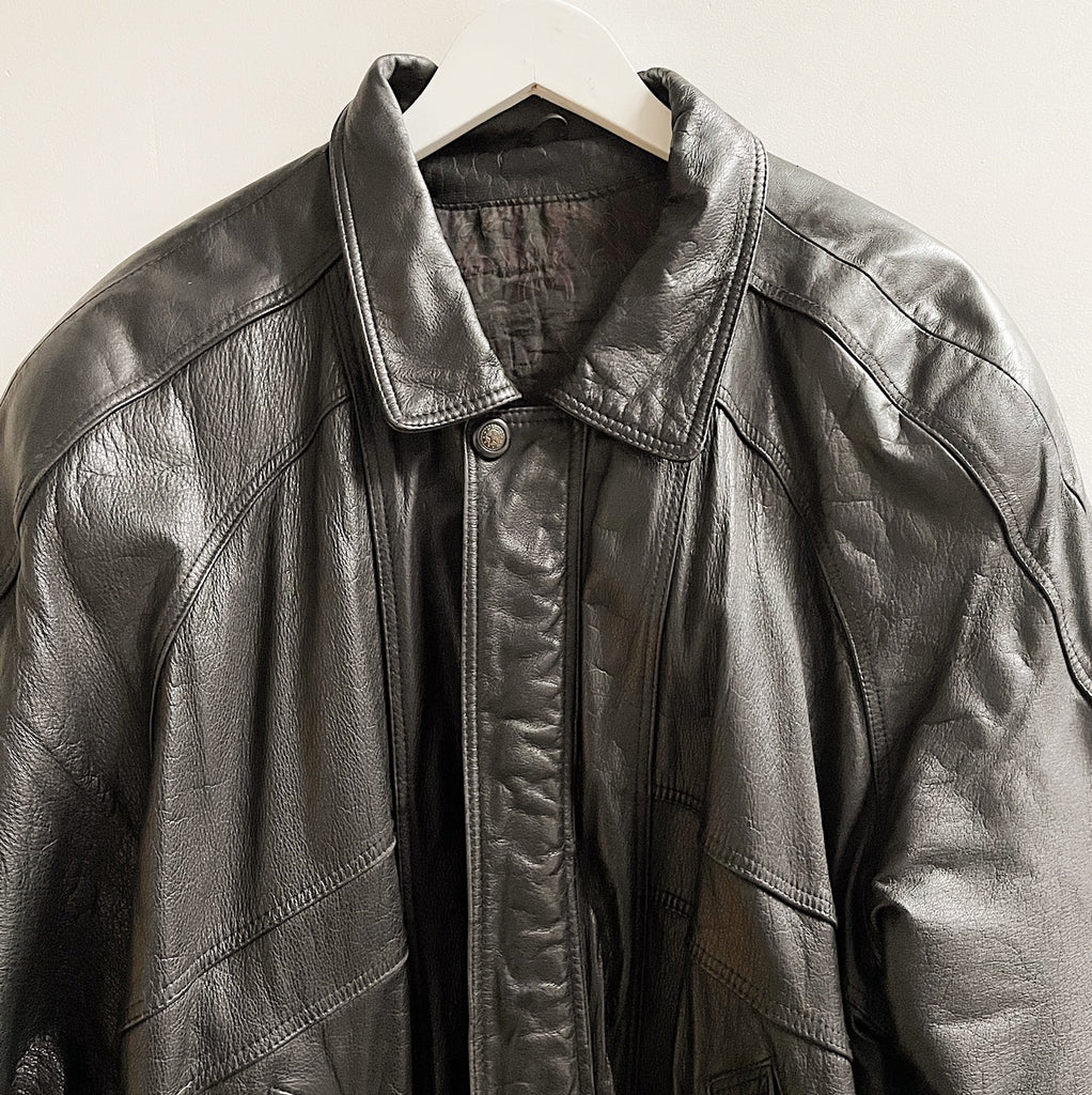 Ink Collared Leather Bomber