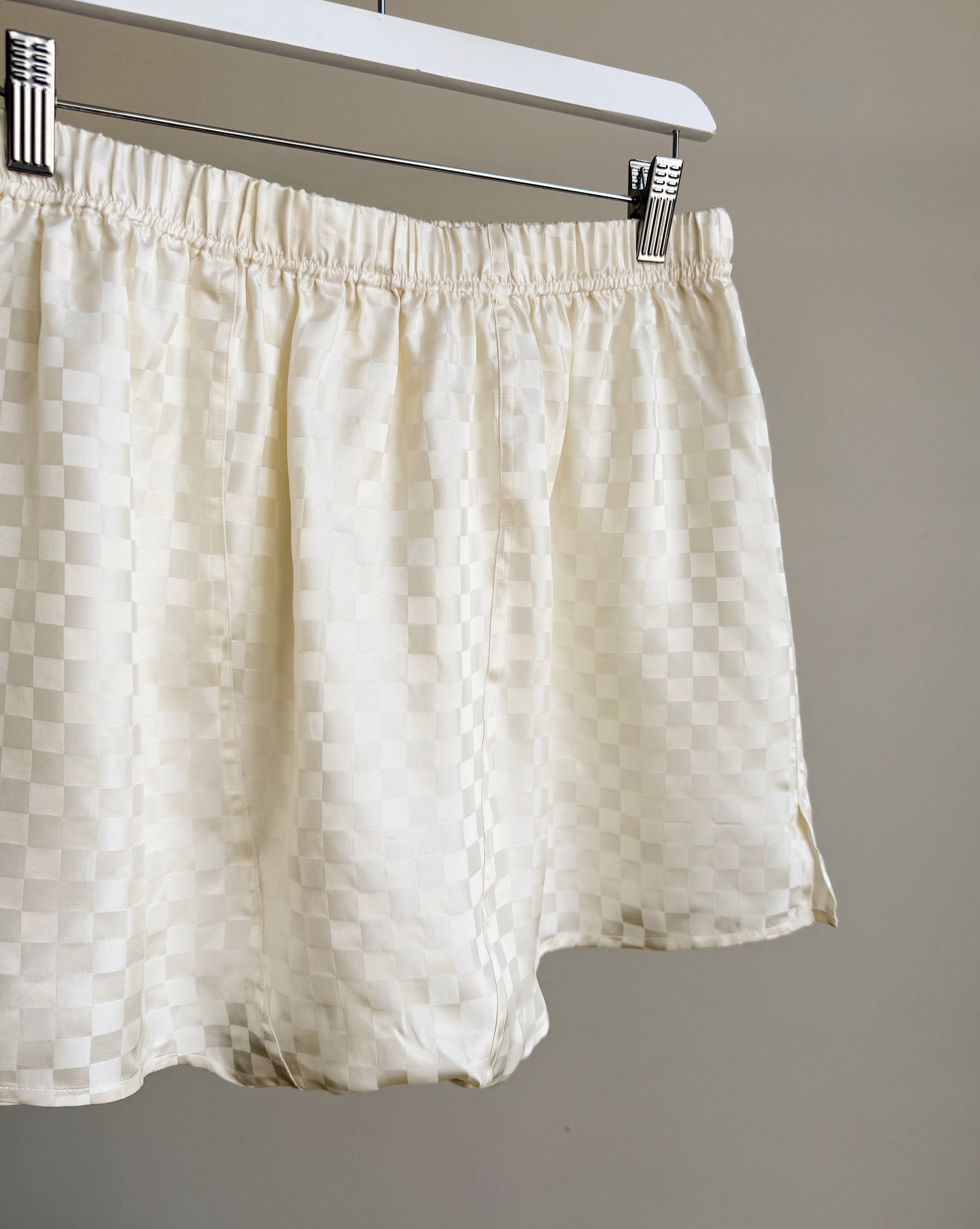 Ivory Checkered Silk Shorts