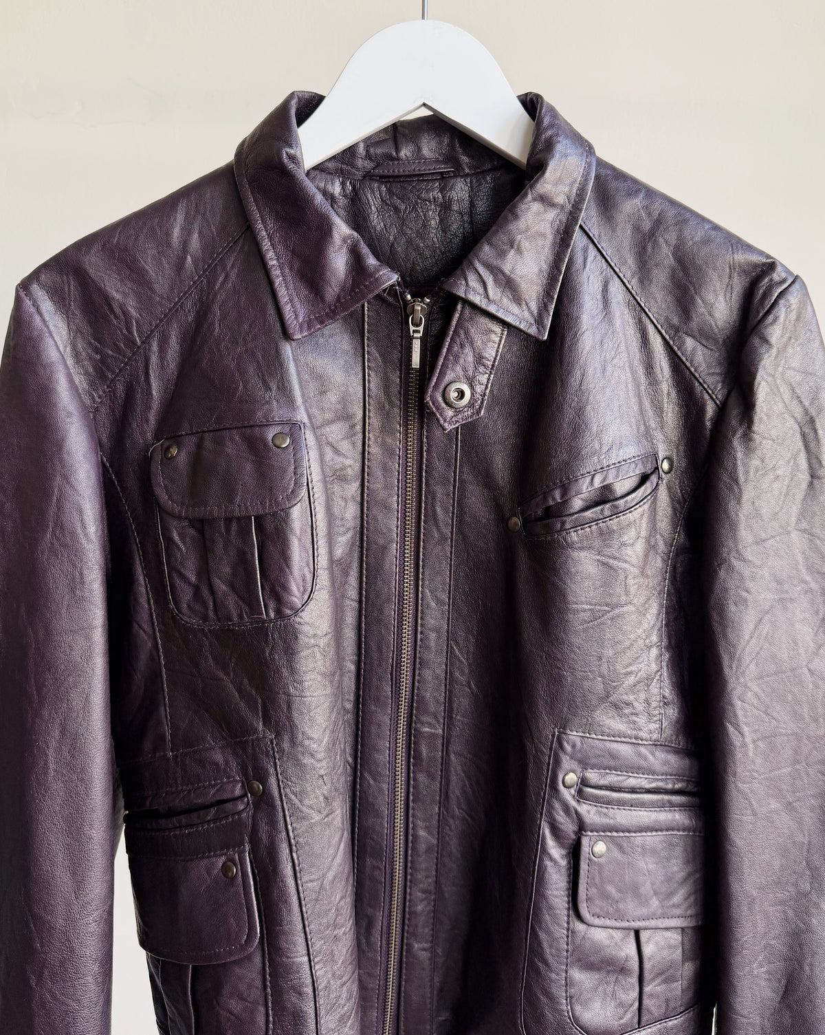 Eggplant Leather Utility Jacket