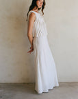 a.ren - AR1159 | Woven 100% Linen Pleated Bow Tie Front Ruffled Tank: Off White / L - Hey Jude