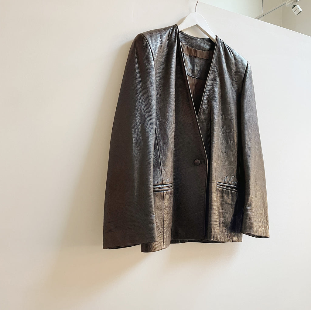 Espresso Leather Blazer Jacket
