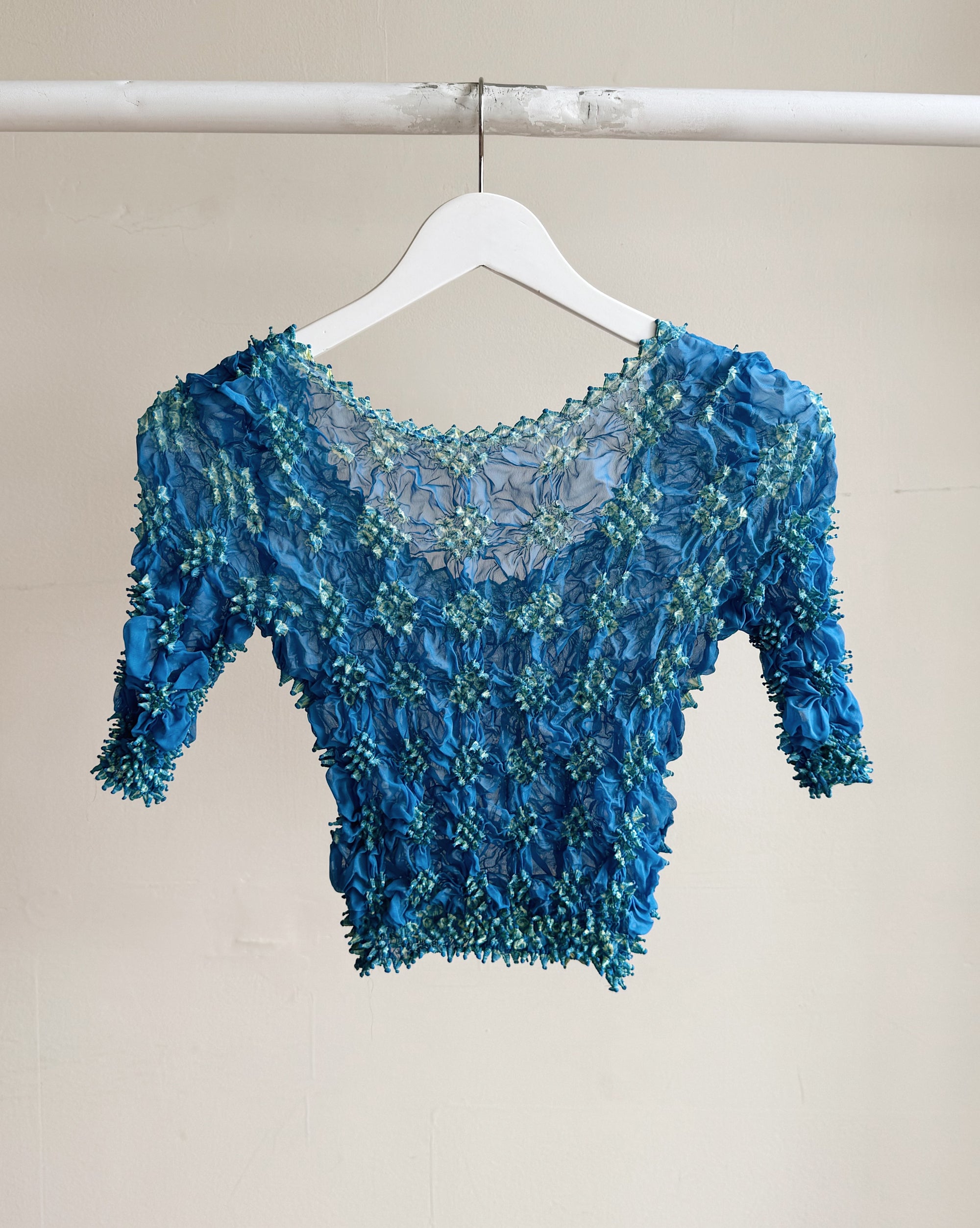 Azure Floral Textured Origami Top
