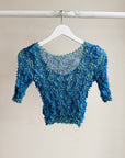 Azure Floral Textured Origami Top