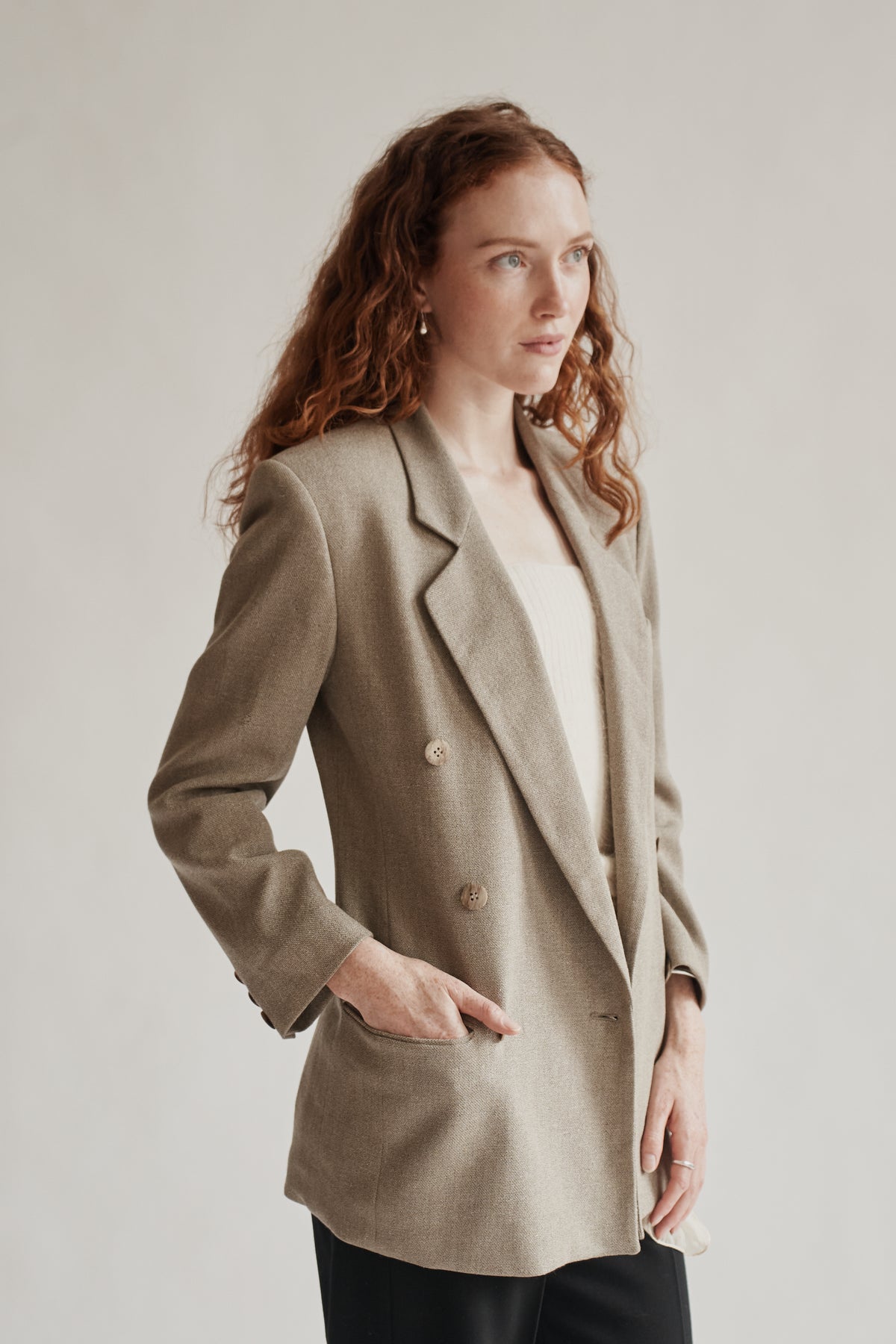 Stone Wool + Silk Double Breasted Blazer