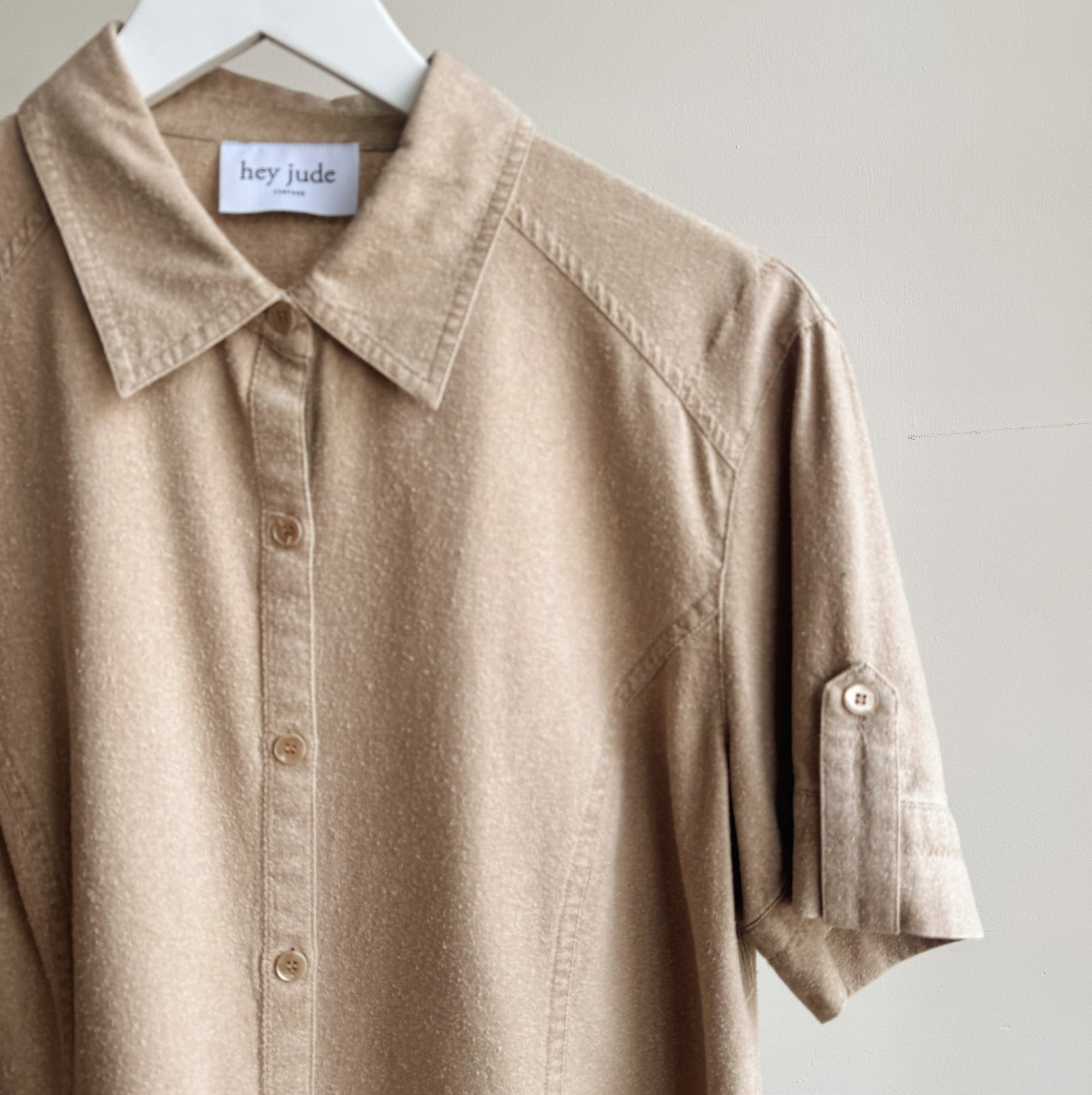 Sand Raw Silk Short Sleeve Top - Hey Jude