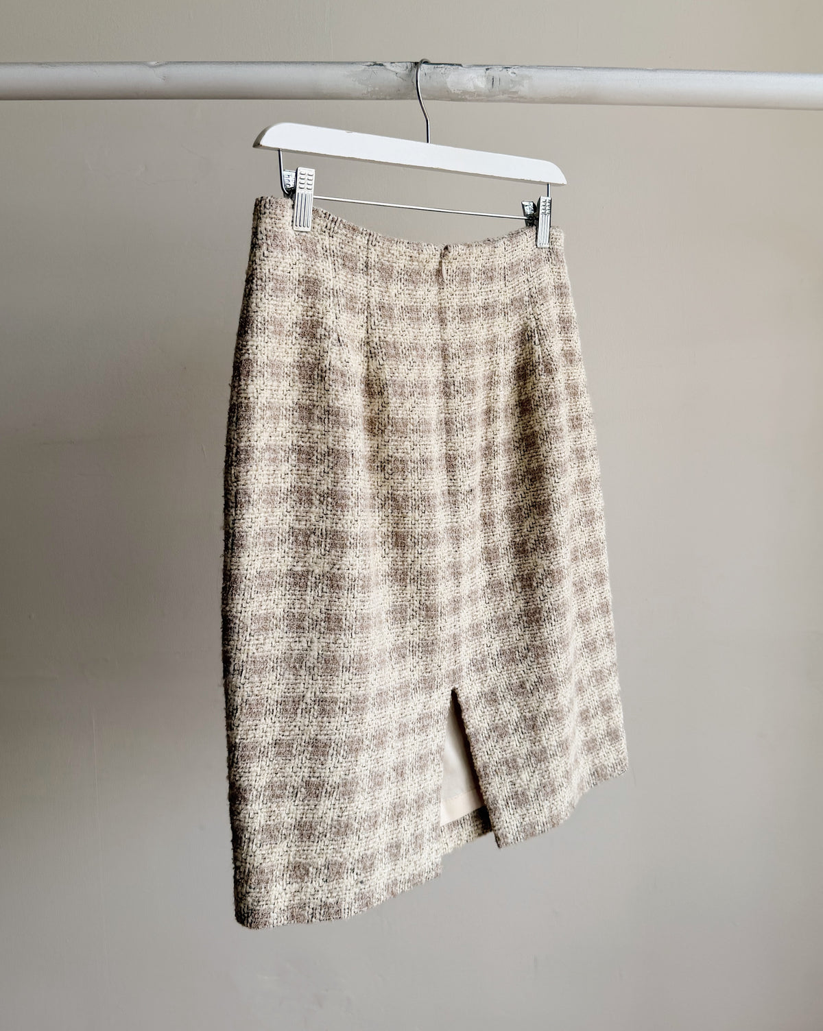 Sand Wool Boucle Plaid Skirt - Hey Jude
