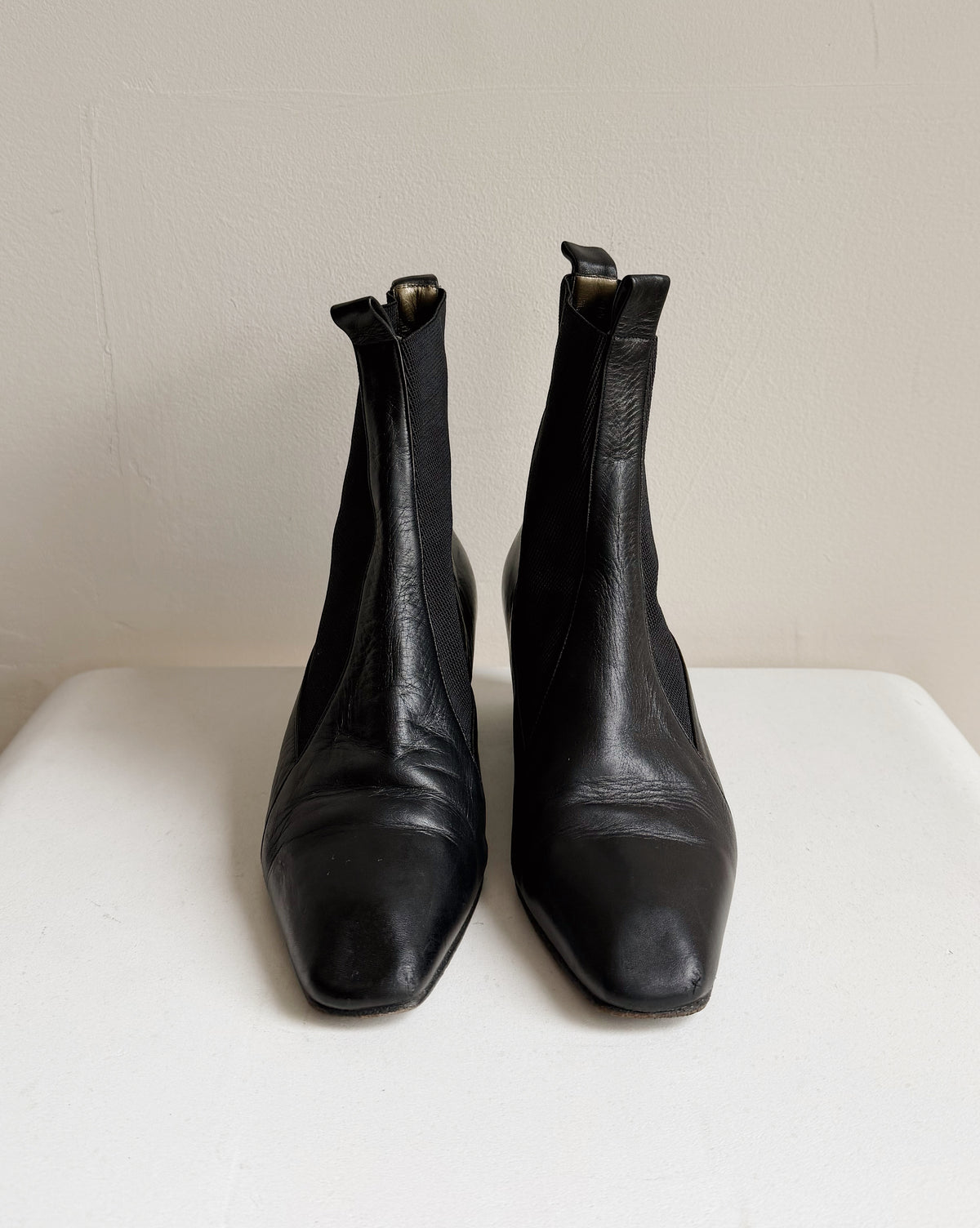 Black Leather Pointed Ankle Boots | Size 7