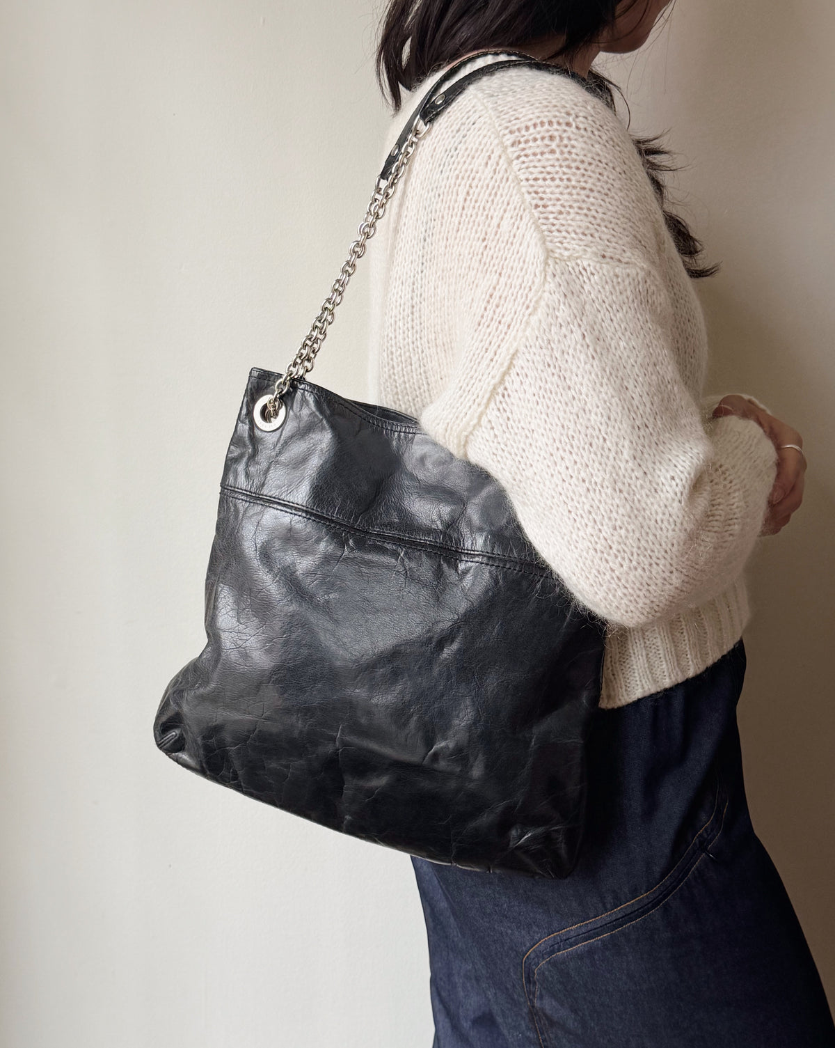 Coach Black Crackle Slim Convertible  Bag