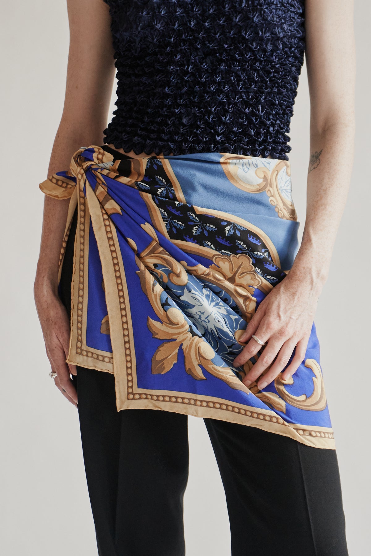 Mixed Blue Baroque Silk Scarf