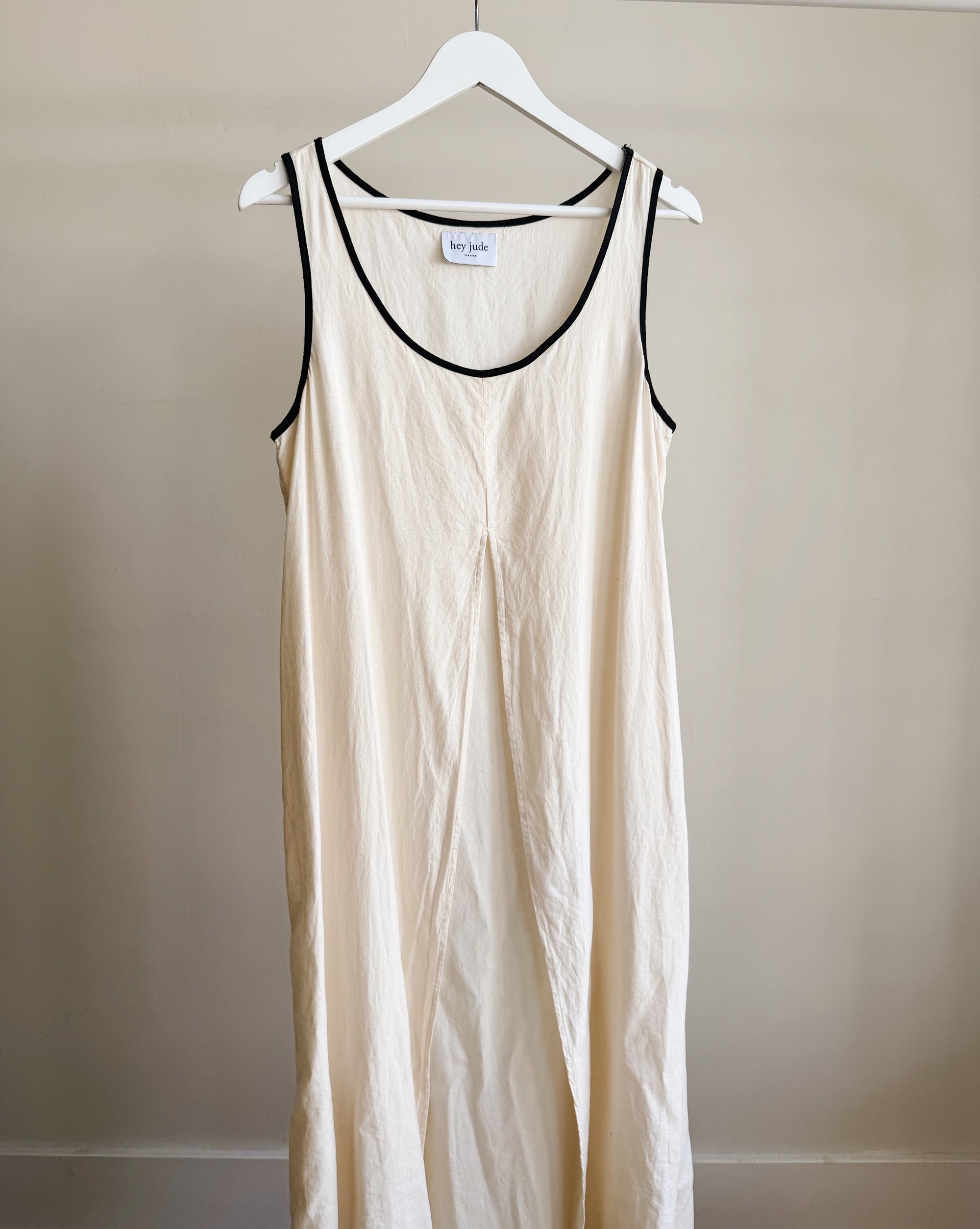 Cream Linen Split-Front Dress