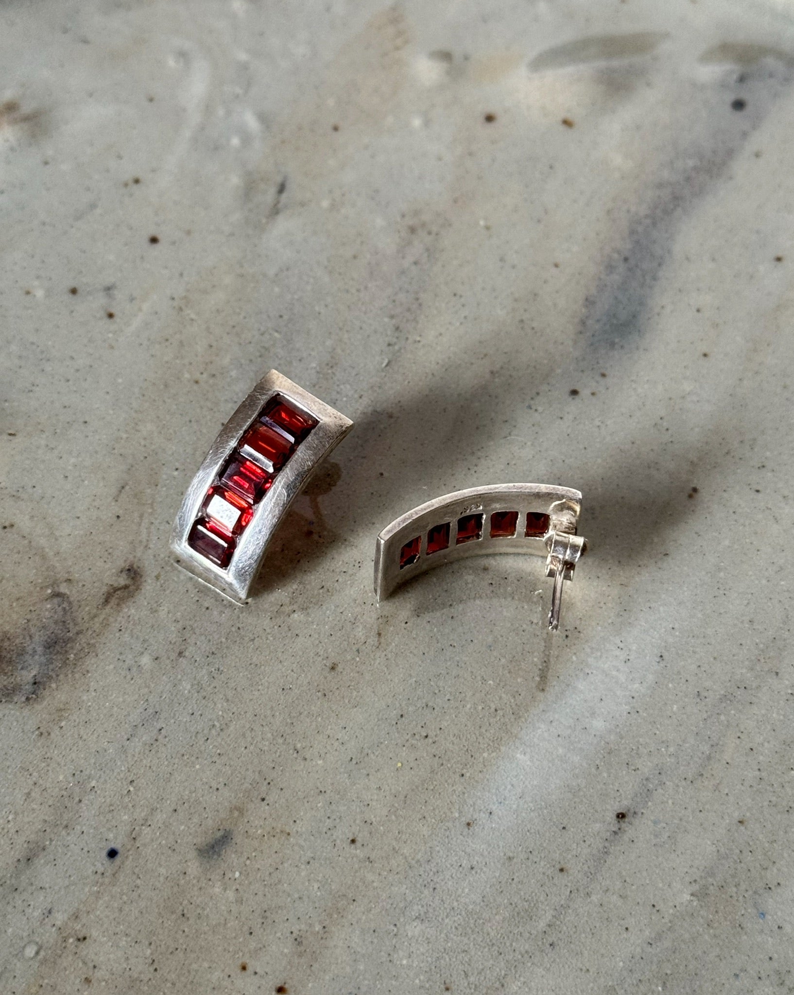 Vintage Silver Ruby Rectangle Earrings - Hey Jude