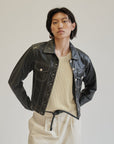 Black Leather Contrast Stitch Jacket