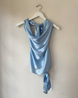 hijulez | Silk Draped Halter Top in Baby Blue