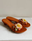 Tangerine Floral Applique Wedge Sandals | Size 8