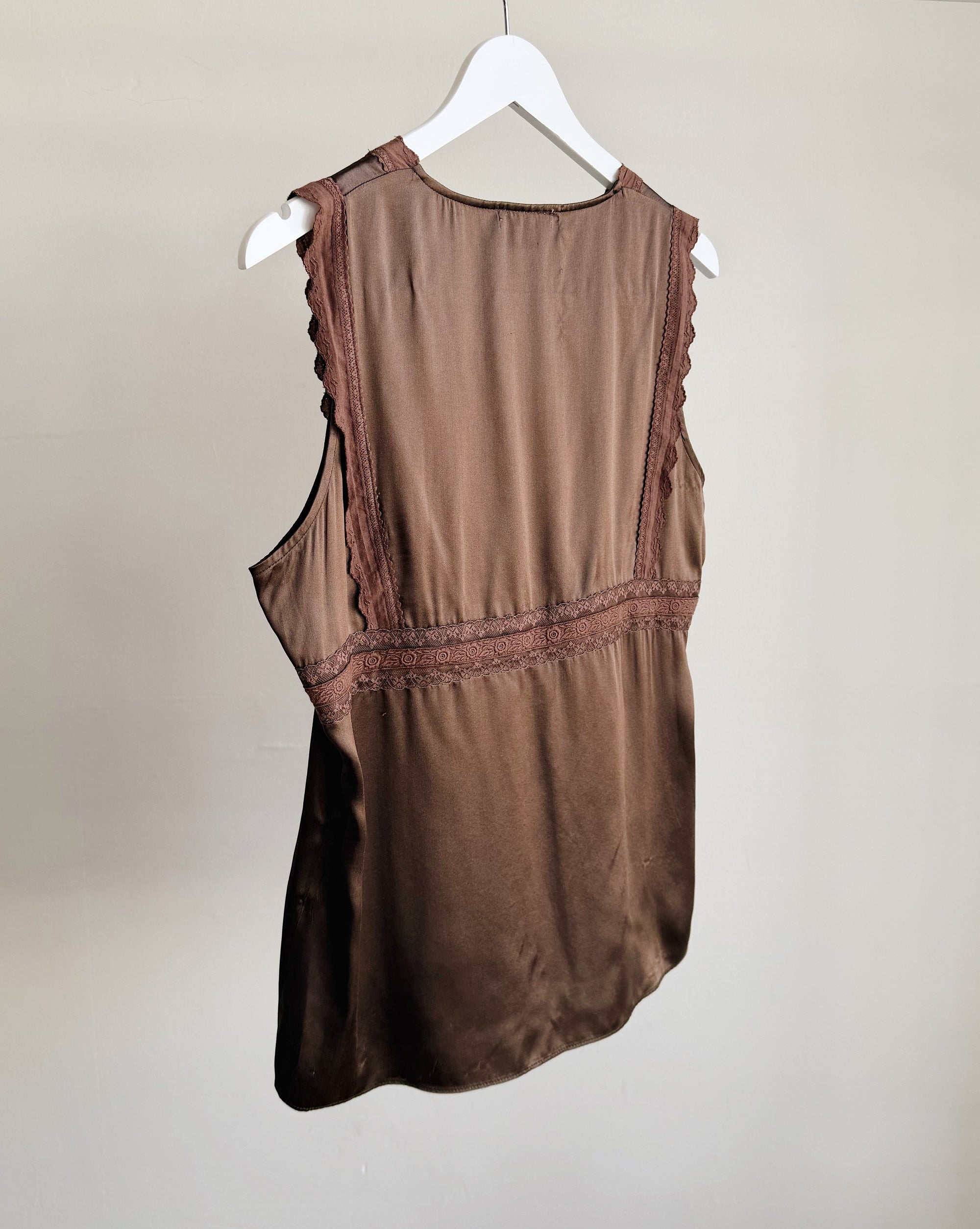Espresso Lace Trim Silk Tank