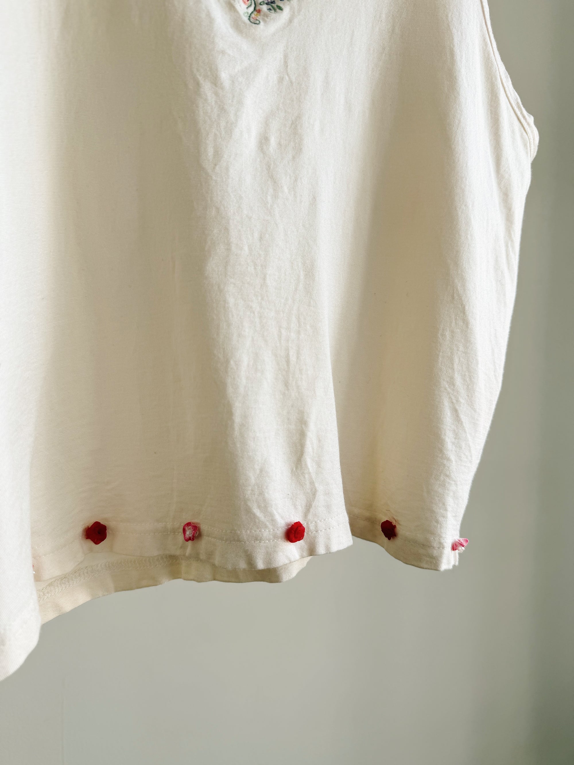 Cream Embroidered Floral Silk Top
