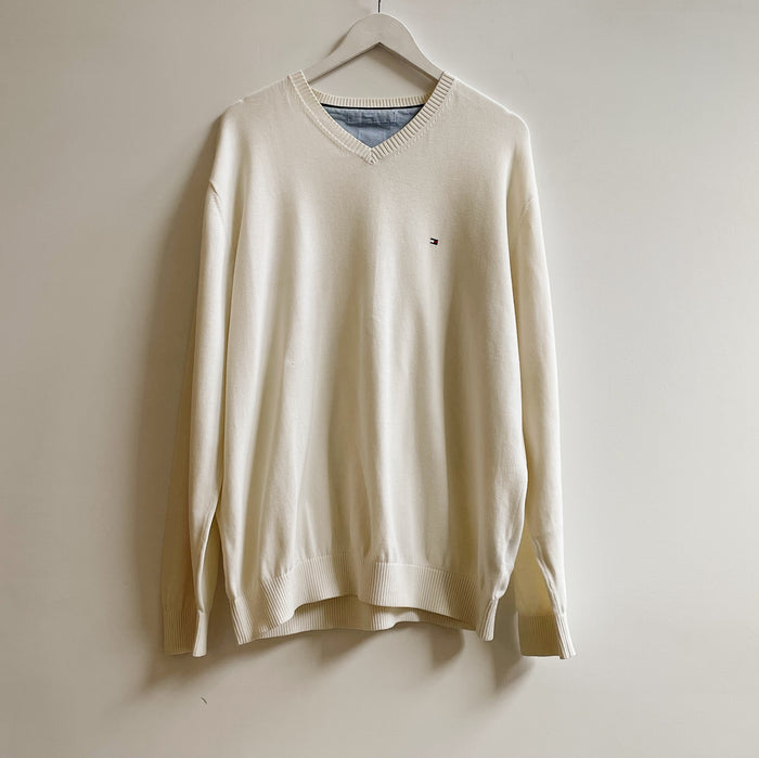 Off-White Knit V-Neck Pullover