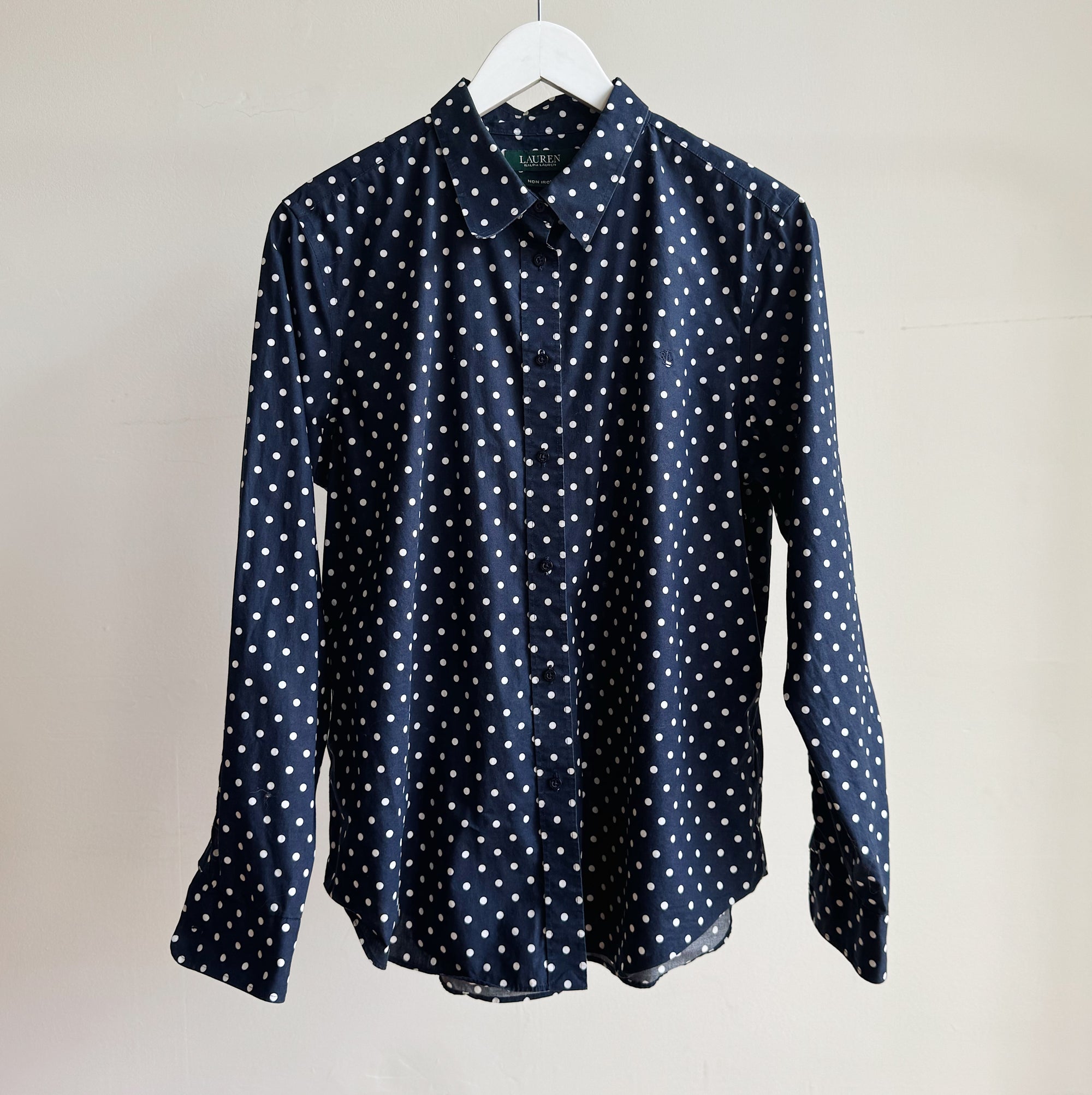RL White + Navy Polka Dot Button Up - Hey Jude