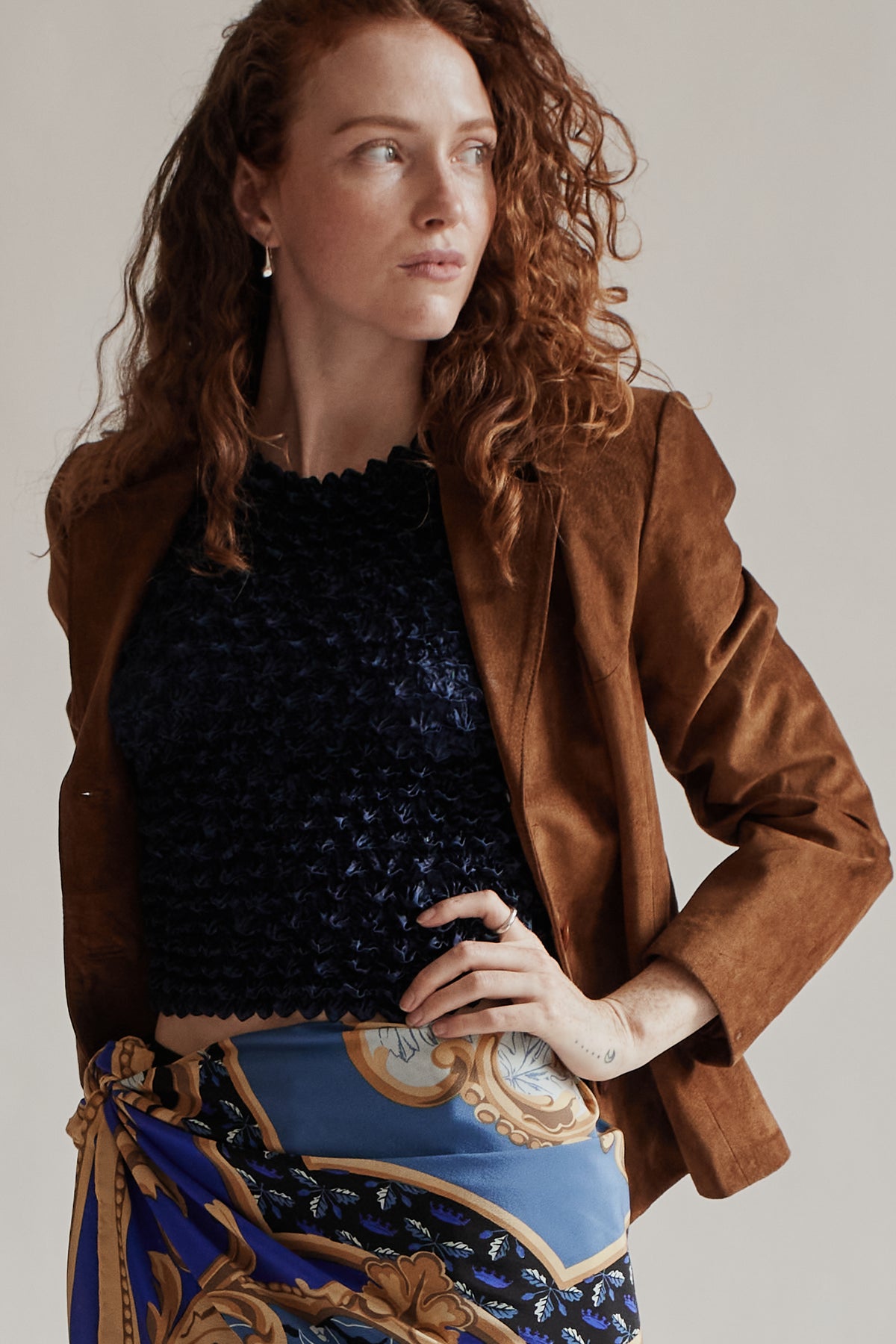 Navy Popcorn Textured Top