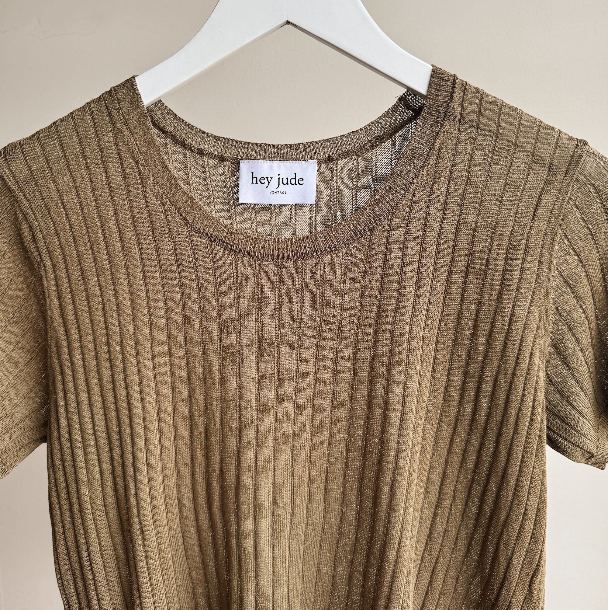 Olive Ribbed Silk Knit Tee - Hey Jude