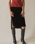 Black Velvet Racer Midi Skirt