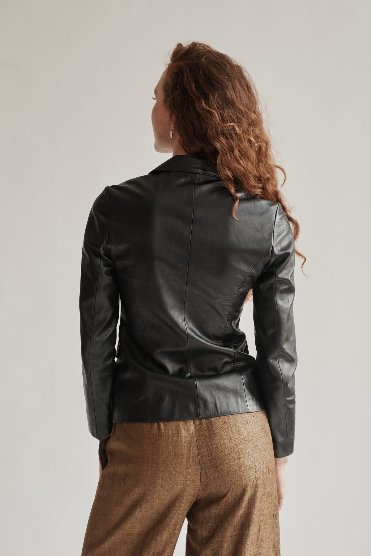 Ebony Tailored Leather Blazer Jacket