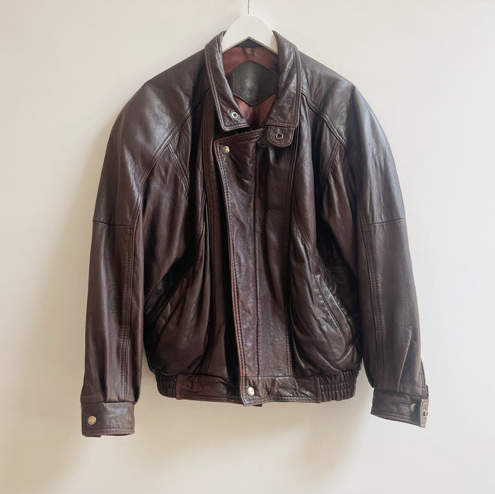 Merlot Soft Leather Bomber Jacket