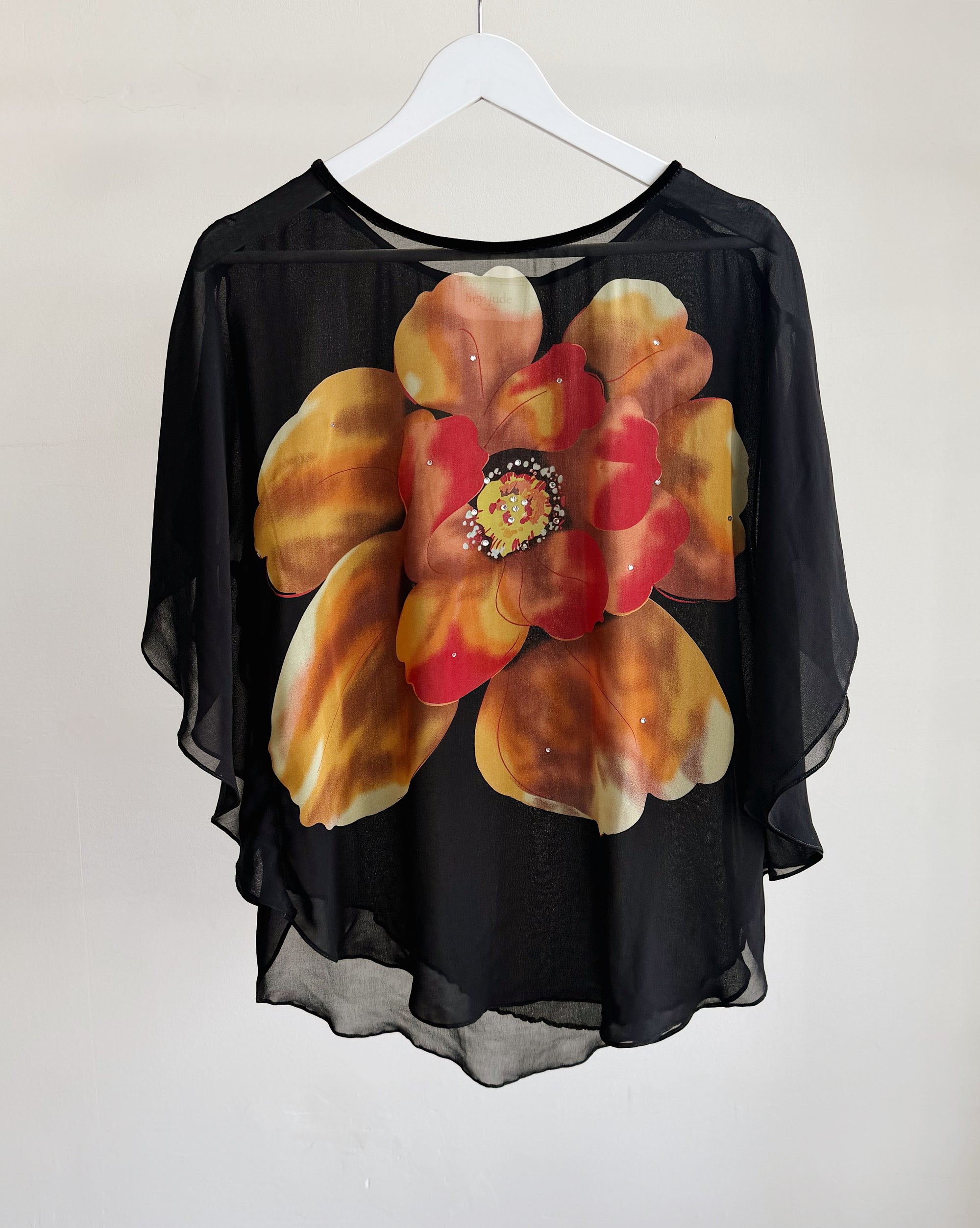 Black Sheer Silk Y2K Cape Top
