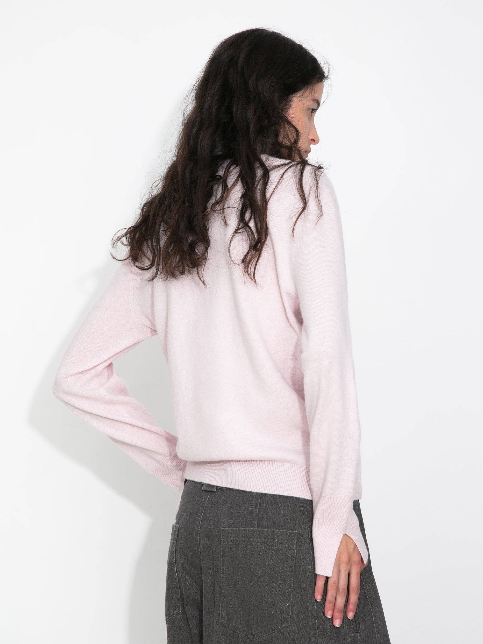 Cubic | Wool Funnel Neck Knit Cardigan in Pink