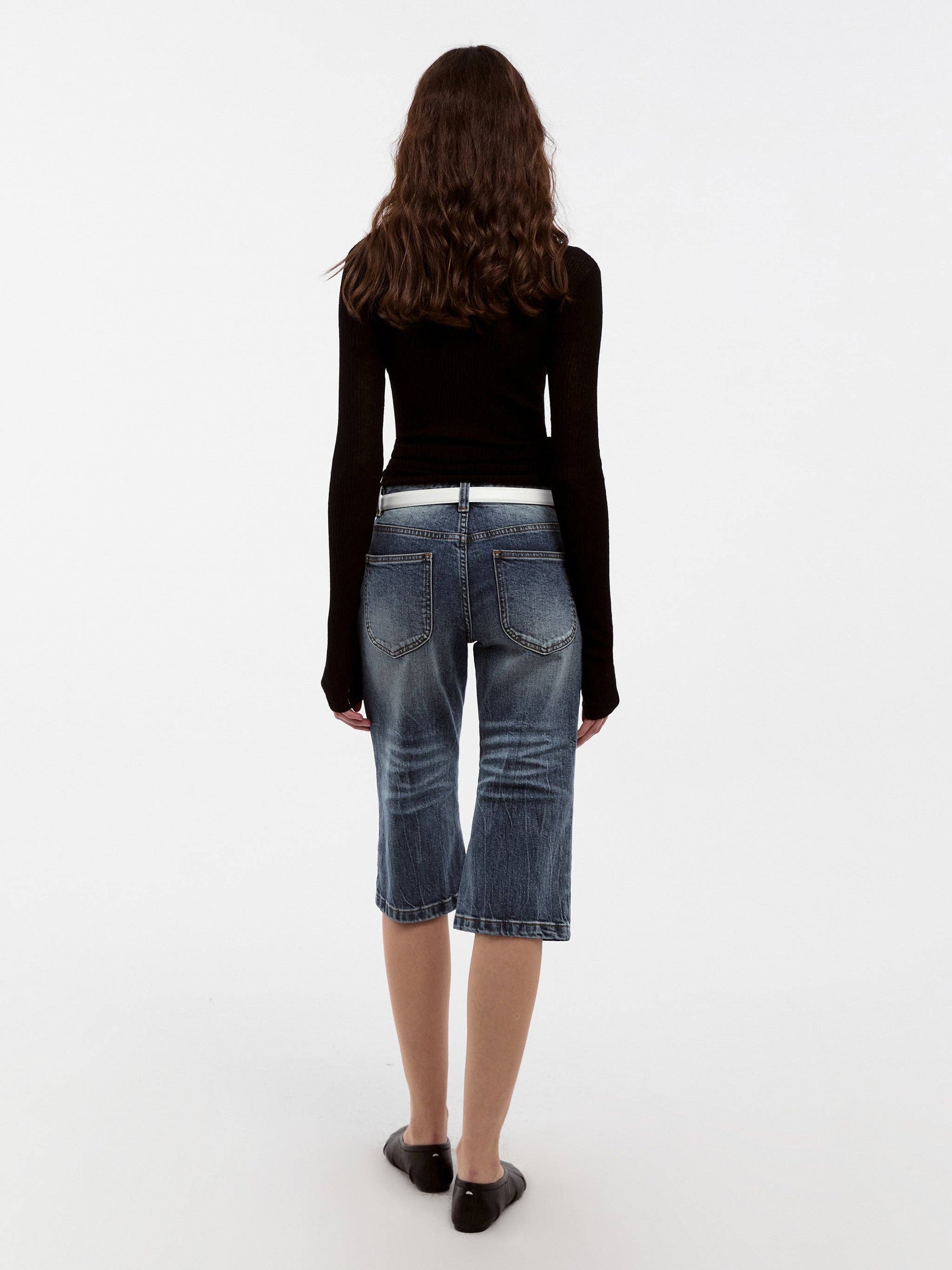 CUBIC - CUBIC Washed Denim Knee-Length Shorts: Blue / S - Hey Jude