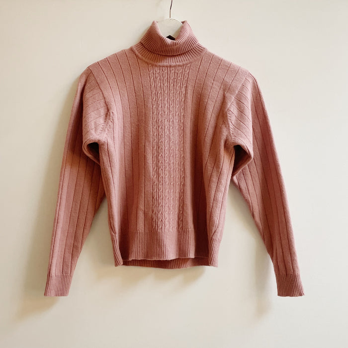 Rose Wool Cableknit Turtleneck