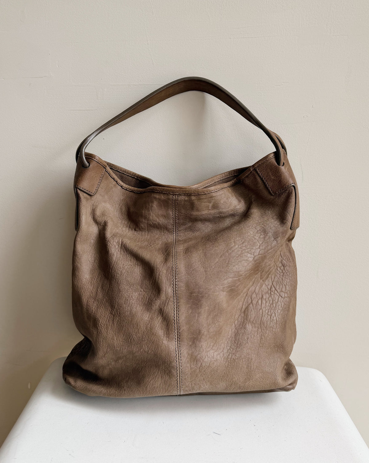 Theory Mushroom Distressed Leather Hobo Tote