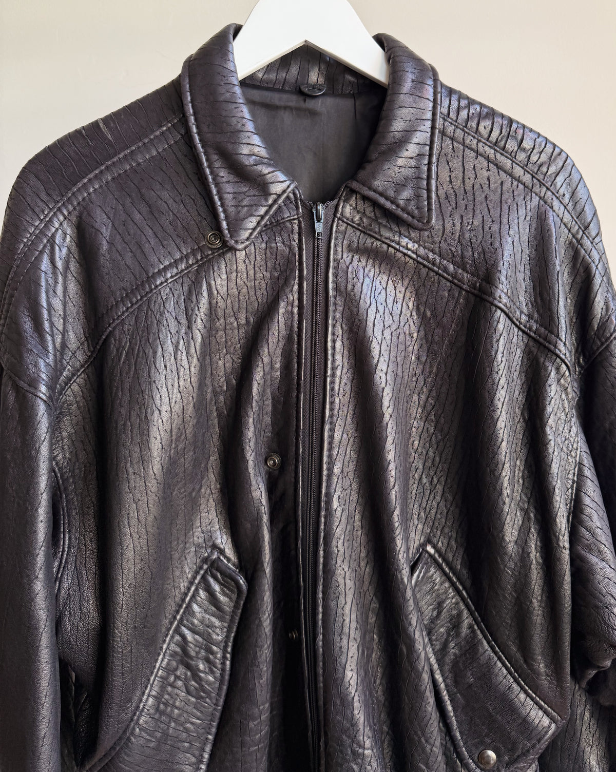 Carbon Textured Leather Bomber - Hey Jude