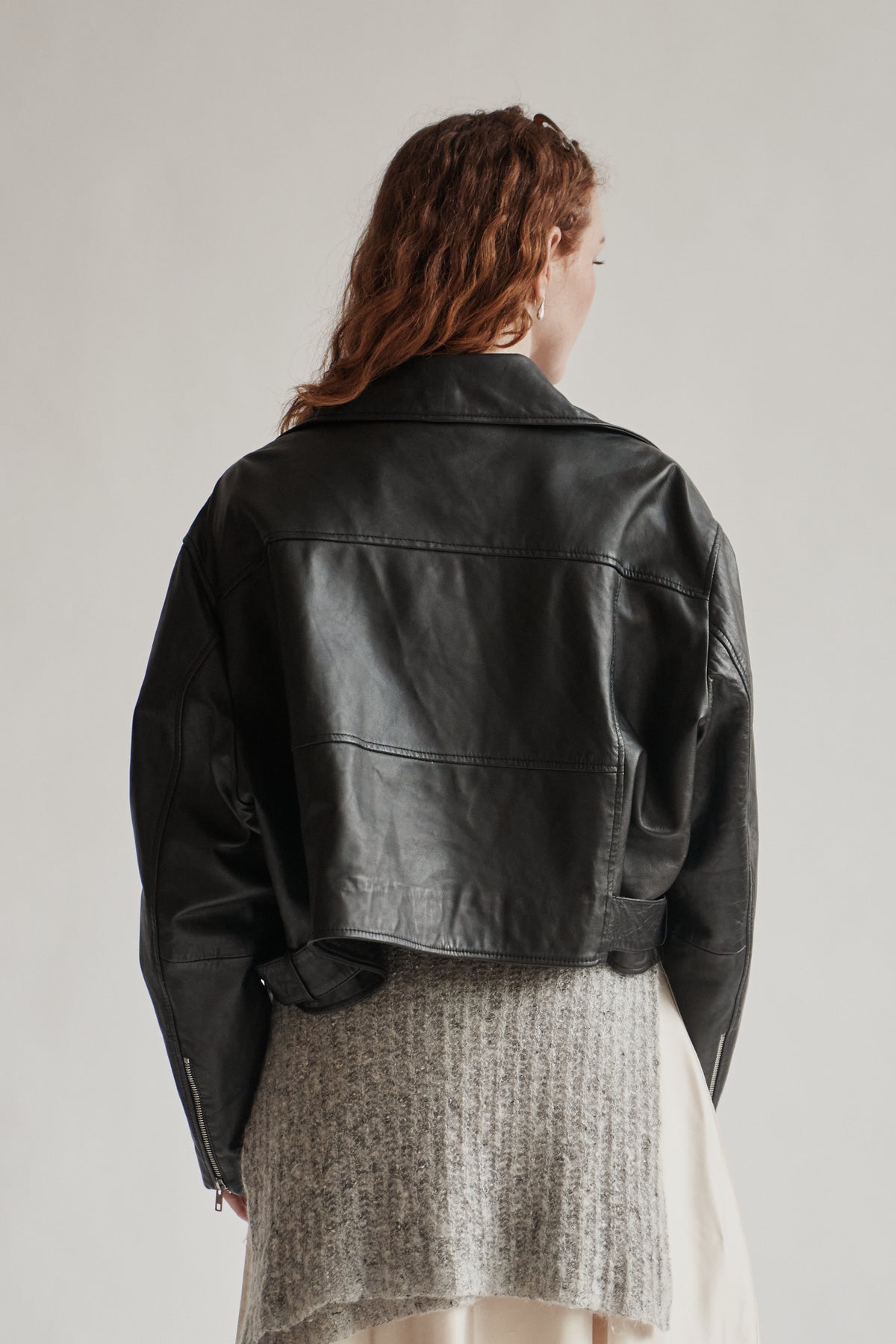 Black Lamb Leather Cropped Moto Jacket