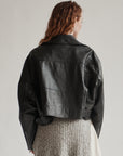 Black Lamb Leather Cropped Moto Jacket