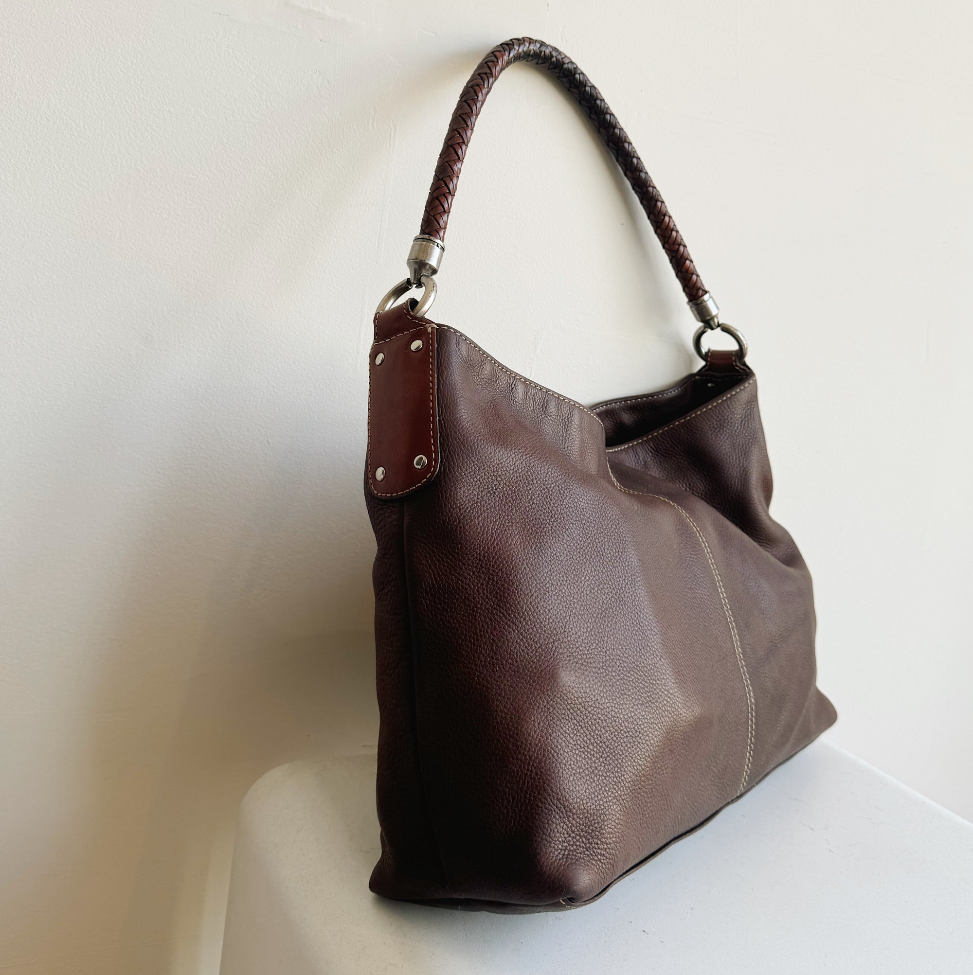 Dark Brown Leather Hobo Bag