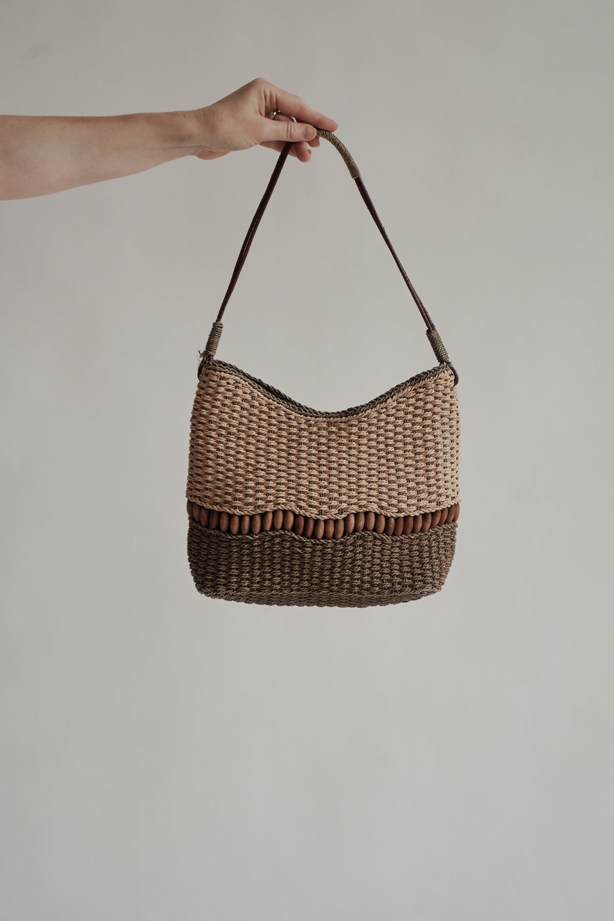Tonal Straw Beaded Handbag