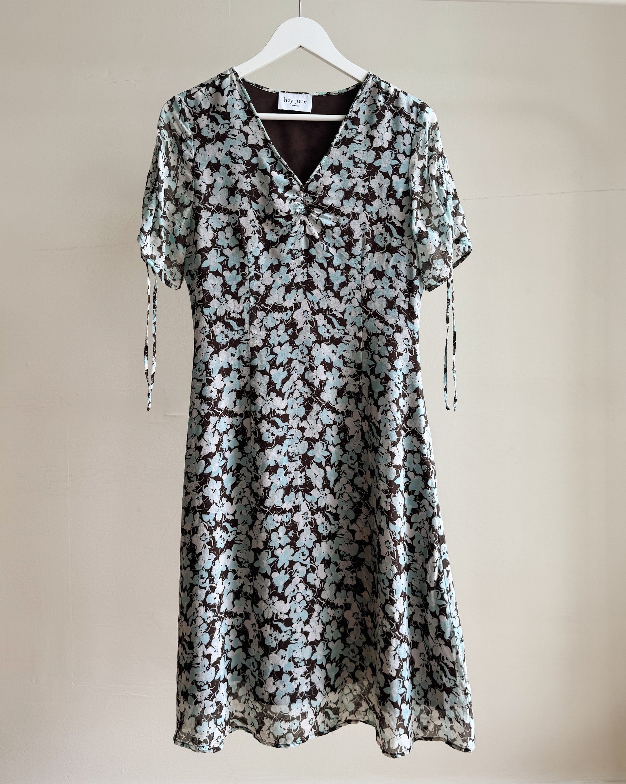 Sky Blue Floral Bias Cut Silk Dress - Hey Jude