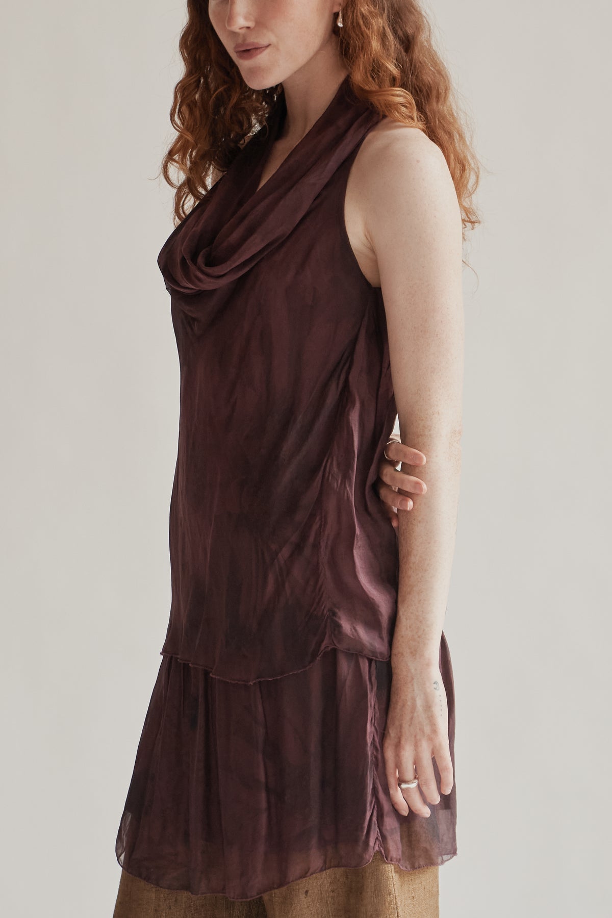 Burgundy Silk Cowel Neck Dress - Hey Jude