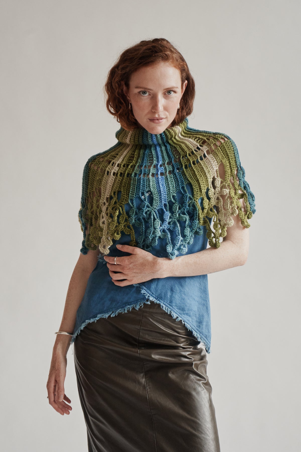 Blue Green Tonal Knit Caplet
