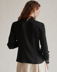Black Sheer Silk Ruffle Blouse