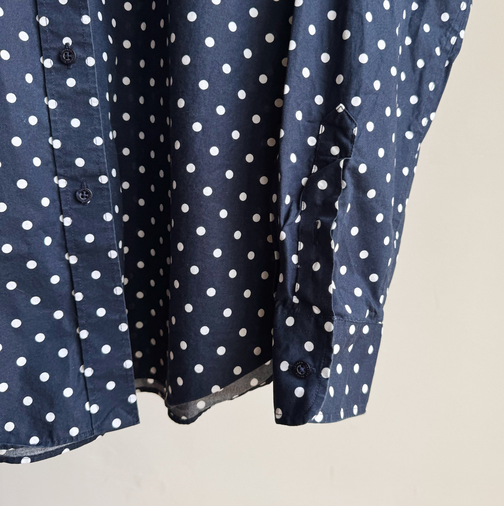 RL White + Navy Polka Dot Button Up - Hey Jude