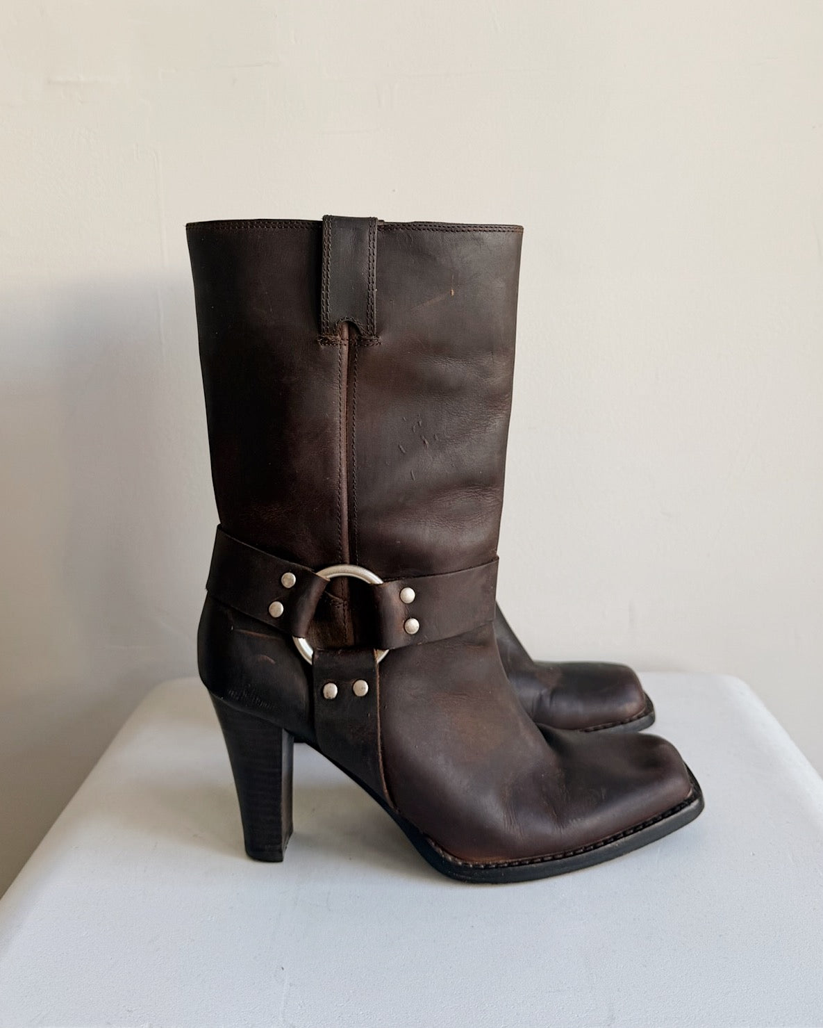 Espresso Leather Harness Boots | Size 9